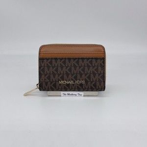 Michael Kors Brown Jet Set Travel MD ZA Card Case Wallet PVC MK Signature $188